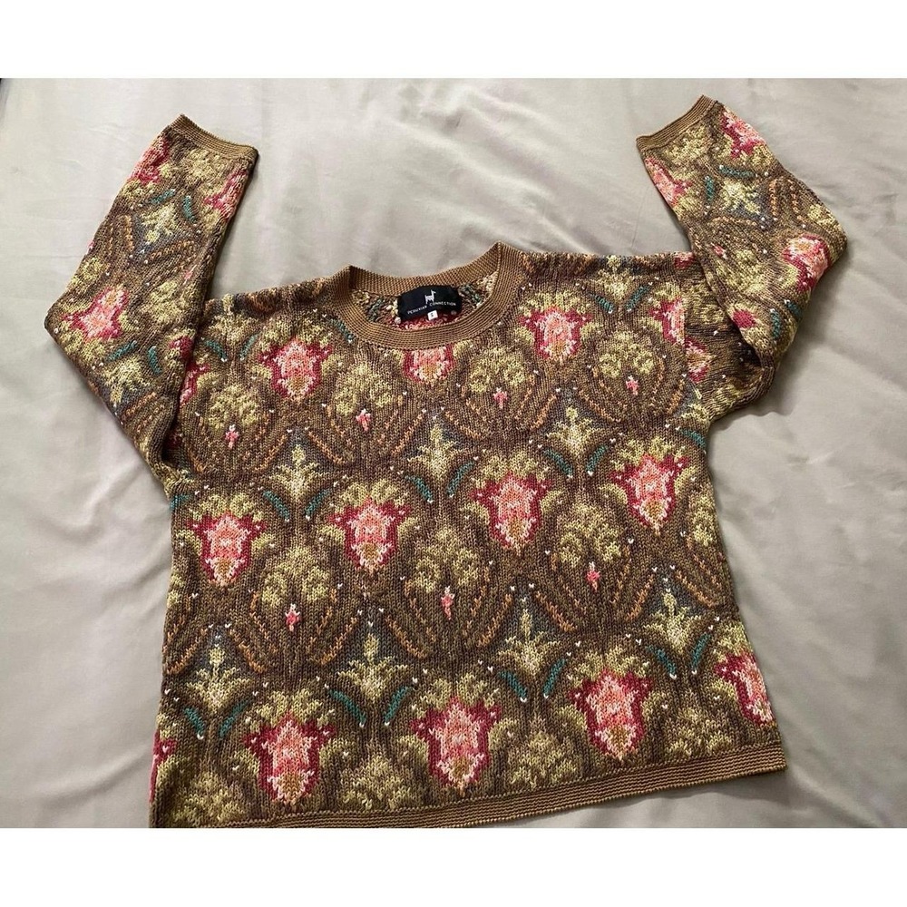 Peruvian Connection Pima Cotton Women's Small Floral Crewneck Sweater s65